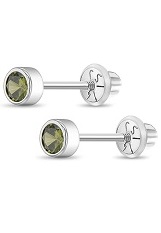 lovely mini white gold round bezel August birthstone baby earrings